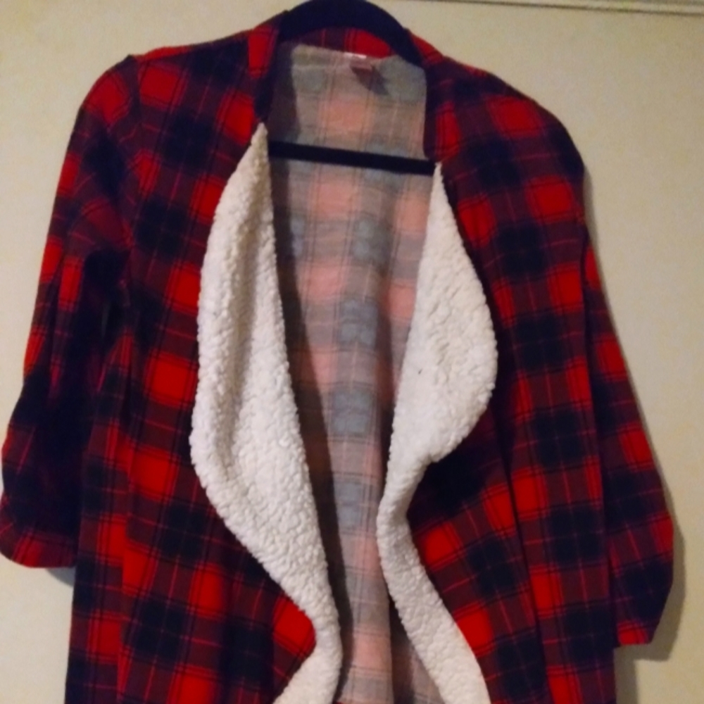 Womens plaid faux wool over shirt